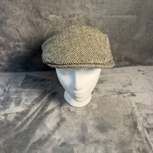 Hanna Hats of Donegal Mens Large Gray Herringbone Wool Flat Cap Newsboy Ireland